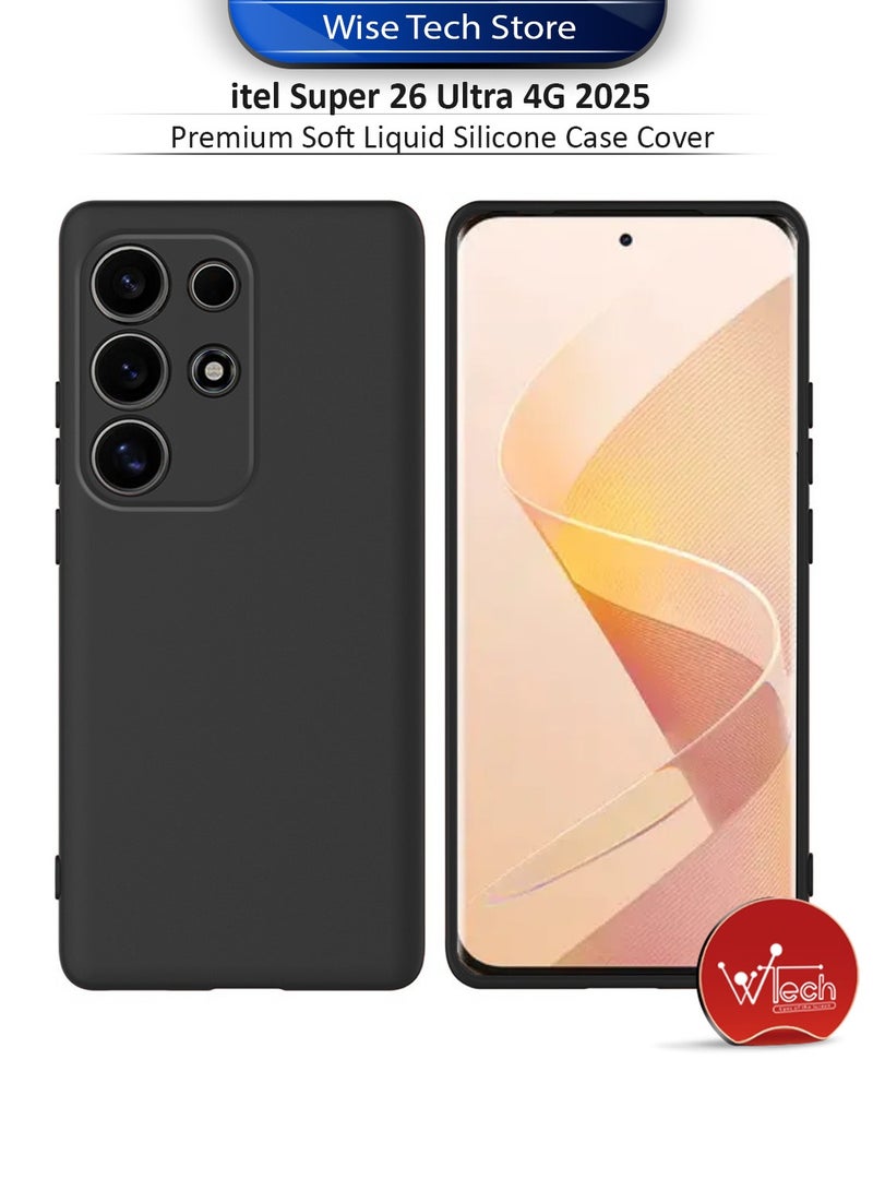 دبليو تيك غطاء حماية من السيليكون السائل الناعم الفاخر لهاتف itel Super 26 Ultra 4G 2025 (MCRPSN) - أسود - Image 1